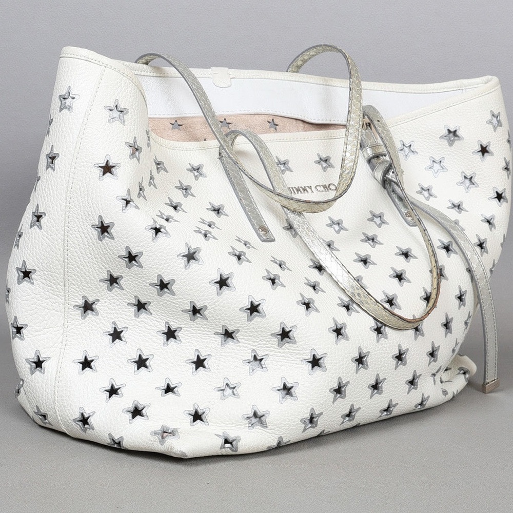 Jimmy Choo Sasha Tote Bag, Star Punching Python Leather, White